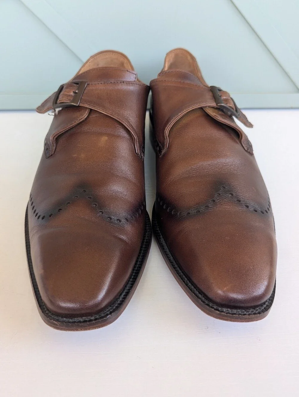 Men's Brown Leather Single Monk Strap Dress Shoes